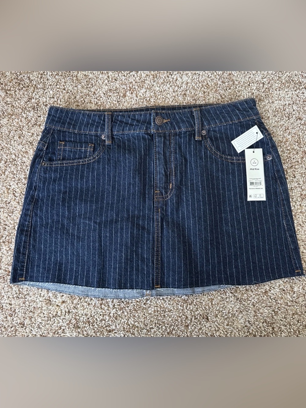 No Boundaries Womens Skirt Denim Size Small (4-6) Striped Mid Rise Raw Hem NEW
